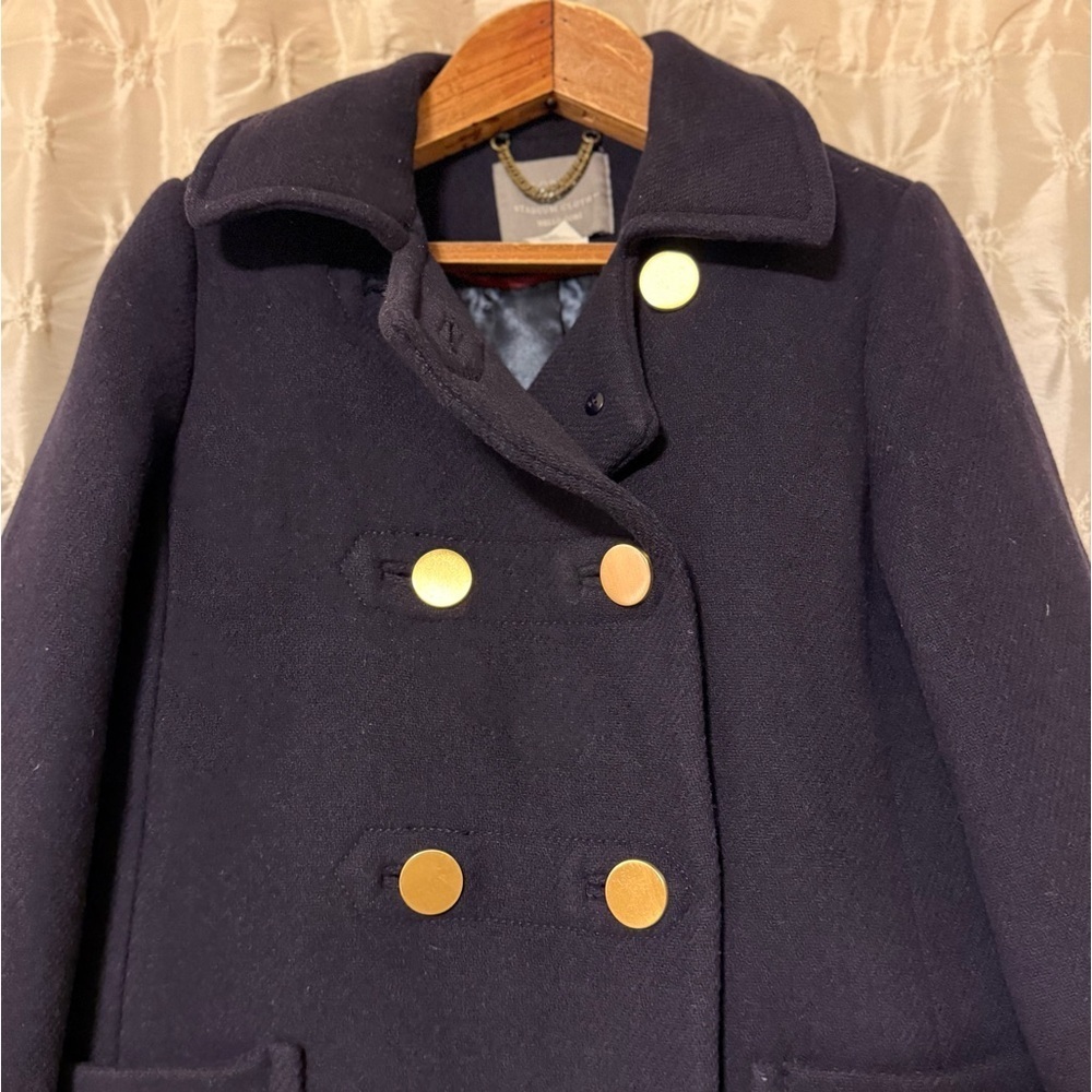 J.Crew Majesty Wool Blend Stadium Cloth Peacoat Navy Blue Gold Buttons Jacket - Picture 3 of 9